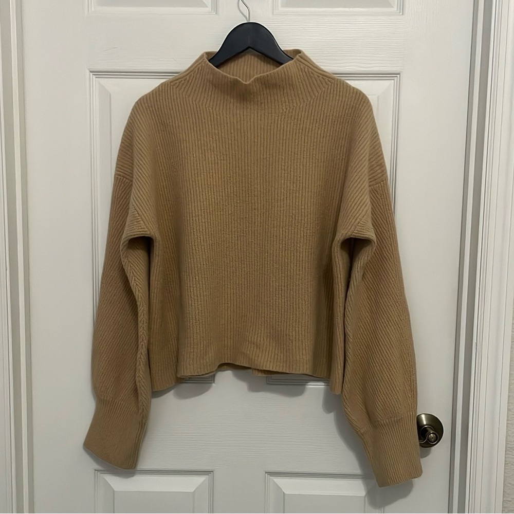 A.L.C women’s merino wool tan mock neck ribbed sweater